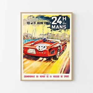 Póster de carreras de autos vintage 24h Du Mans 1961 impresión artística | decoración del hogar - Imagen 1 de 9