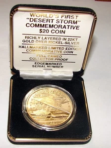 Moneda conmemorativa de 20 dólares de la primera tormenta del desierto 1991 en capas a prueba de oro de 22 quilates - Imagen 1 de 6