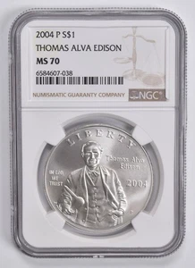 MS70 2004-P Thomas Edison Commemorative Dollar NGC Brown Label *8065 - Picture 1 of 5