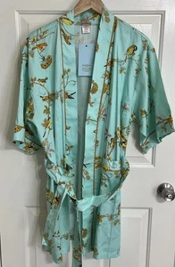BedHead Pajamas Womens Kimono Short Robe Cotton Pockets Birds S ~ NEW Blue - Picture 1 of 11