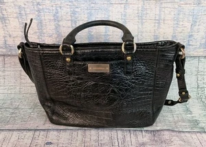 BRAHMIN ASHER Croc Embossed Black Gold Melbourne Leather Satchel Tote Bag Purse - Picture 1 of 24