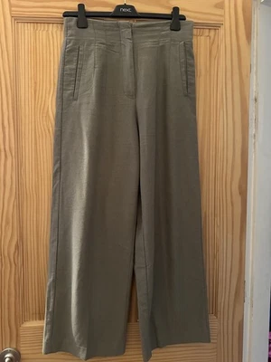 zara size m khaki trousers summer beach wide leg smart work office green 10 - Image 1 of 4