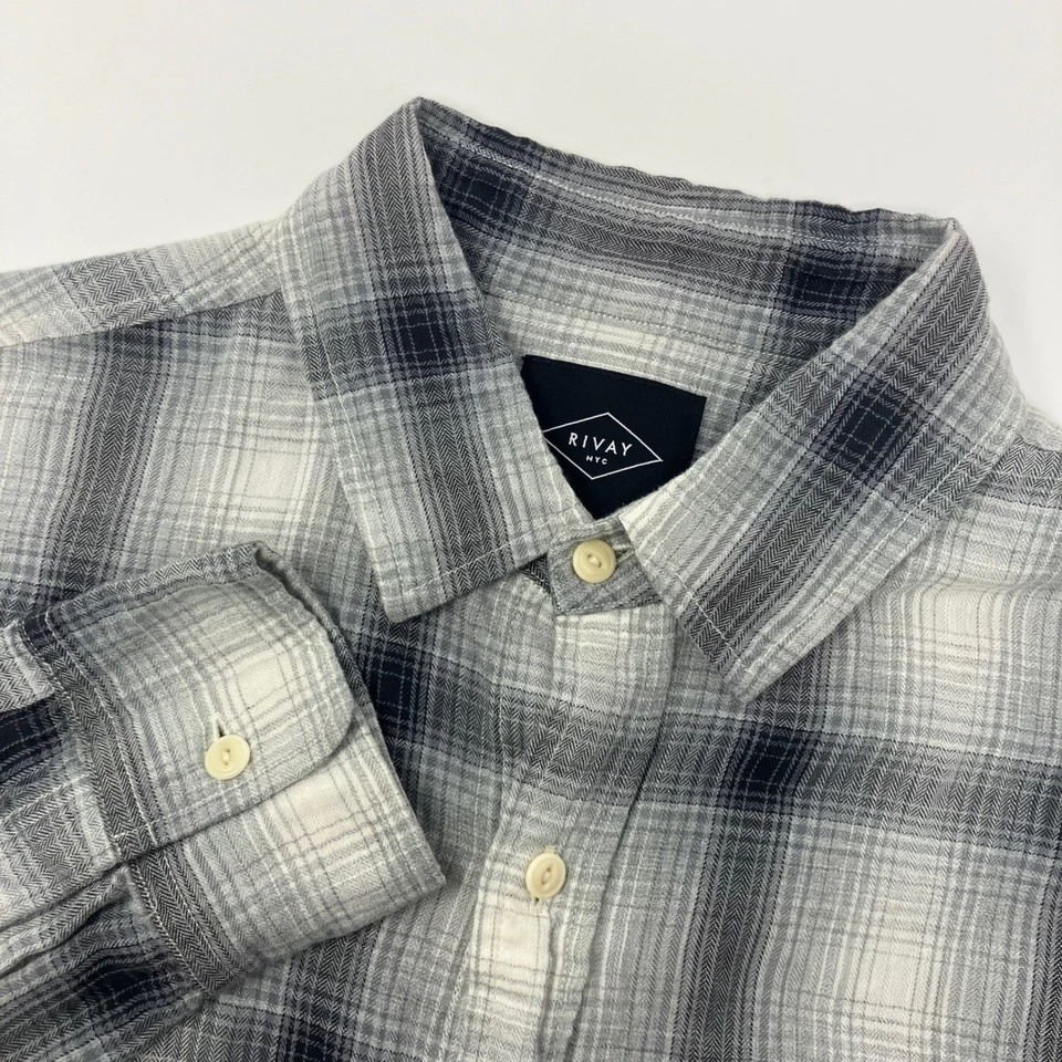 Camisa a Cuadros Rivay NYC Para Hombre M Gris Negra Manga Larga Informal Suave Hecha en EE. UU. Preppy Foto 1 de 4