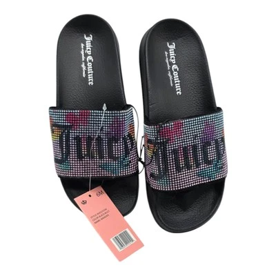 Wander: Juicy Couture Crystal Logo Slides Flip Flops Size 6M - Image 1 of 4