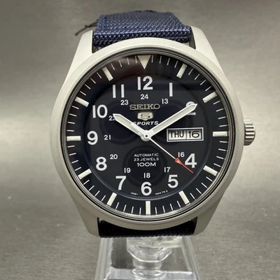 Seiko 5 Sports Automatic Watch Men 42mm Blue Dial Silver Tone Daydate SNZG11 Run - image 1 of 4