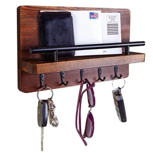 Key Holder Wall Decorative For And Mail Shelf Wooden Rack Keys Letters Bills - Picture 1 of 6