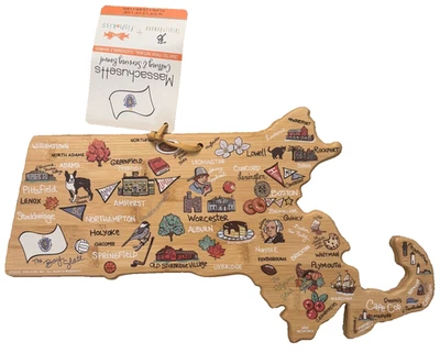 Tabla de servir y cortar con forma de estado de Massachusetts Destination totalmente de bambú Foto 1 de 2