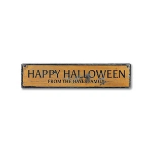 Custom Family Happy Halloween Sign -Distressed Wooden Sign - Picture 1 of 2
