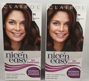 2 x clairol nice 'n easy 95 medium bronze brown no ammonia hair colour - Picture 1 of 3