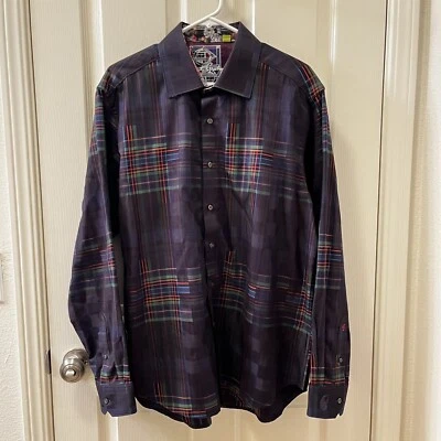 Robert Graham Rainbow Plaid Classic Fit Button Up Shirt Floral Contrast Cuffs XL - Image 1 of 4