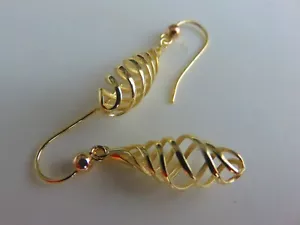 Gold Dangling Earrings 9 Carat Yellow Pear Shaped Swirl  REDUCED - Picture 1 of 3