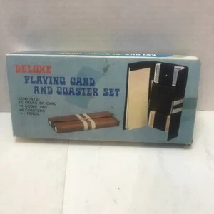 DELUXE PLAYING CARD AND COASTER SET Vintage NIB Hong Kong - Black w/ White  NOS - Picture 1 of 2