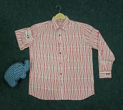 Camisa de algodón a rayas rojas para hombre vestido de novia indio bloque a mano talla XL camisa para niños Foto 1 de 2