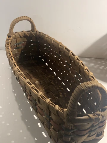 Lg Vintage Hand Woven Bread Basket~Splint Ash~Harvest Table~Rustic~Country 16” Cover