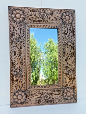23" PUNCHED TIN MIRROR Mexican handmade hacienda style mirror, folk art - Image 1 of 4