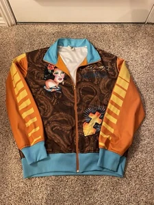 ED HARDY CHRISTIAN AUDIGIER Los Angeles Grafitti Track Jacket Men Brown Size L C - Picture 1 of 15