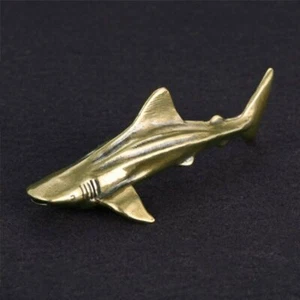 Handmade Brass Shark Figurine Small Statue Desktop Ornament Gift # - Picture 1 of 6