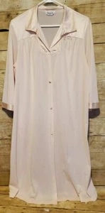 Vtg Vanity Fair Women's Long Nightgown Robe L Pink Silky Lace USA Light - Picture 1 of 5
