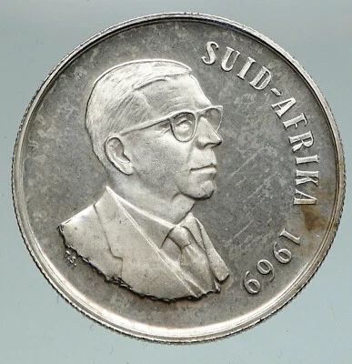 1969 SOUTH AFRICA Presidency T.E. Donges VINTAGE Proof Silver 1 Rand Coin i91123 - Image 1 of 3