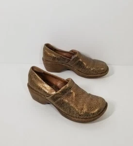 Born B23618 Metallic Crackle Gold Slip On Clogs Shoes Women's US 9 - Picture 1 of 6