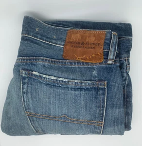Denim & Supply Ralph Lauren Patch Jeans 33x30 (36x29) Blue Slim Fit Button Fly - Picture 1 of 5