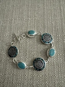 Sterling .925 Türkis & Silber Maya Scheiben Armband 7,5" Knebelverschluss NEU - Bild 1 von 7