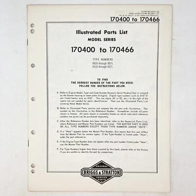 Vtg 1973 Briggs & Stratton 170400-170466 Illustrated Parts List - Image 1 of 2