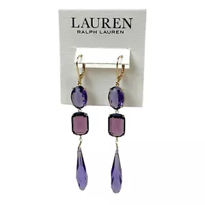 58 $ Ralph Lauren Ohrringe goldfarben lila Briolette Stein lineare Ohrhänger - Bild 1 von 3