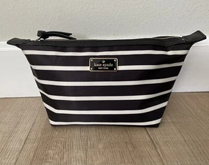 KATE SPADE Black White Striped Cosmetic Travel Case Pouch Clutch Purse - Picture 1 of 12