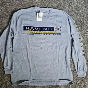 NWT NFL Baltimore Ravens Gray Size Large Long Sleeve Shirt With Arm Logos - Picture 1 of 7