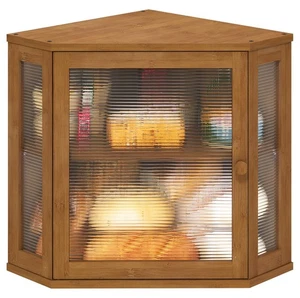 Corner Bread Box for Kitchen Counter, Bamboo Wood Large Capacity Bread Storag... - Foto 1 di 8