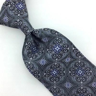 Corbata Hart Schaffner Marx Italia plata púrpura medallón Art Nouveau lujo nueva Foto 1 de 4