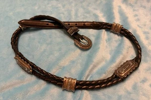Vintage Justin Rindsleder geflochten silberne Schnalle Gürtel schwarz Western Gr. 30 - Bild 1 von 16