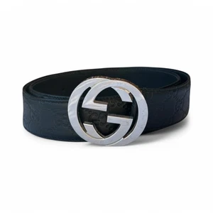 Authentic Gucci Belt Guccissima Monogram Black Leather Interlocking size 85/34 - Picture 1 of 13