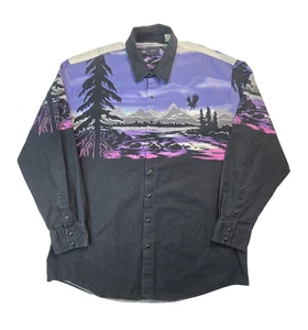 Roper Vintage Western Scenic Mountain Graphic Pearl Snap Shirt Mens XXL 2XL - Picture 1 of 6