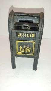 Vtg. Cast Iron Bank/ Gold Us Mail Mailbox Piggy Bank Box Antique - Picture 1 of 10