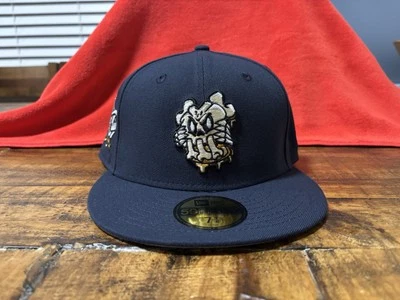 Hat Club PBJ Bones Mask Logo Navy New Era Fitted Hat 7 7/8 Gray UV 1992 Football - Image 1 of 4