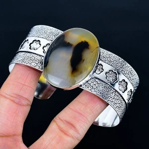 Montana Agate 925 Silver Plated Bracelet/Bangle Adjustable - Picture 1 of 3