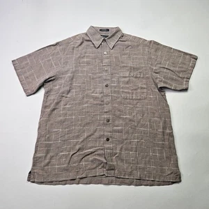 Marc Edwards LARGE Brown Grey Check Short Sleeve Shirt Casual - Picture 1 of 9