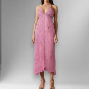A.L.C. Size 0 Angelina Skinny Strap Plisse Pleated Midi Dress Pink Wedding Guest - Picture 1 of 12
