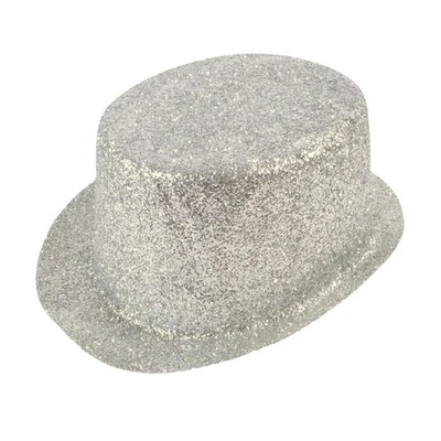 Cappello A Cilindro Glitter Argento Per Adulti - Immagine 1 di 4
