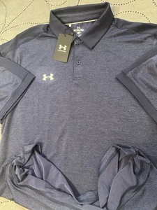 UNDER ARMOUR GOLF #410 HEATHER DARK BLUE TROPHY POLO SHIRT SIZE XL MEN $75.00 - Picture 1 of 5