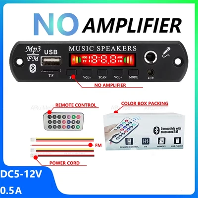 DC 12V Bluetooth 5.0 MP3 WMA WAV APE Decoder Board Hands-Free Car Audio Micropho - Image 1 of 4