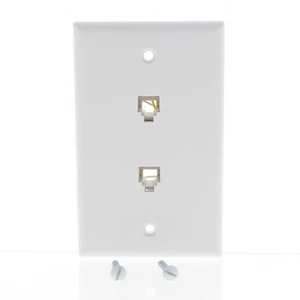 Leviton White Dual Telephone Jack Flush Wallplate 6-Wire 6P6C Type 625B3 40266-W - Zdjęcie 1 z 6