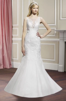 Moonlight Bridal Wedding Dress 6-10 J6316 Ivory Trumpet Tulle Lace Chapel Train - Image 1 of 4