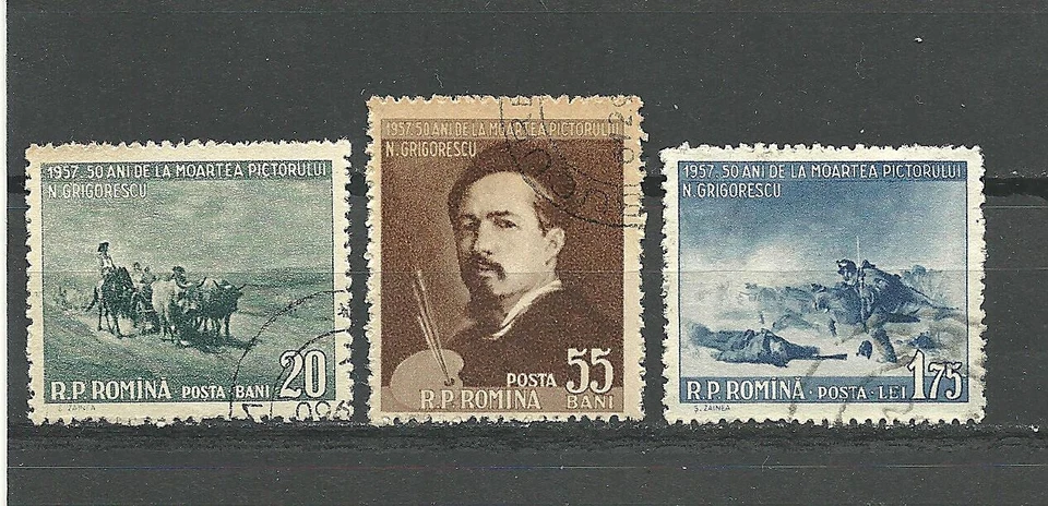 RUMANÍA 1957 50 aniversario de la muerte del pintor N. Grigorescu, B, juego de 3, usado Foto 1 de 1