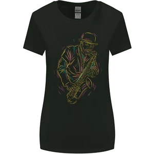 Jazz Colourful Saxophone Player Womens Wider Cut T-Shirt - Picture 1 of 19