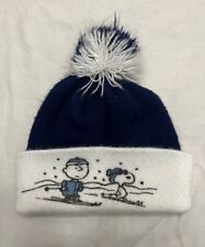 Vintage | 80s Peanuts Snoopy Charlie Brown Blue White Beanie Cap Hat Winter Ski
