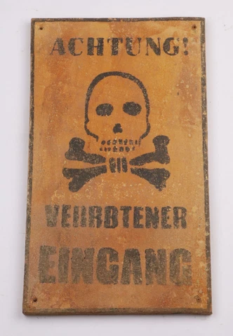 Skull WW2 Bones GERMAN text MINEN! Signboard WOOD Army GERMANY Sign Mines WWII Cover