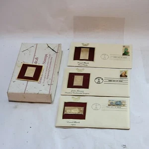 4 Golden Replicas of US Stamps 22K Gold 1981,G.Washington,Johnson ... - Picture 1 of 11